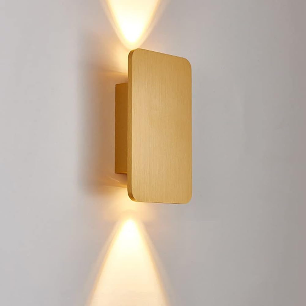 COSRUB Minimalist Rectangle LED Wall Sconce, Up Down Lighting Wall Lights Modern Brushed Aluminum Small Wall Lamps for Hallway Living Room Entryway(Gold(6000K),7cm/2.75in)