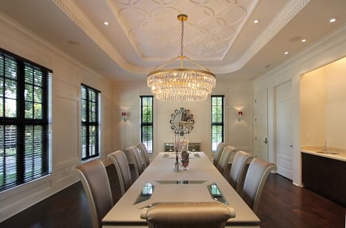 TOCHIC Gold Crystal Chandelier 29"D Round Dining Room Light Fixture 6 Light by TOCHIC - Used condition - Image 2