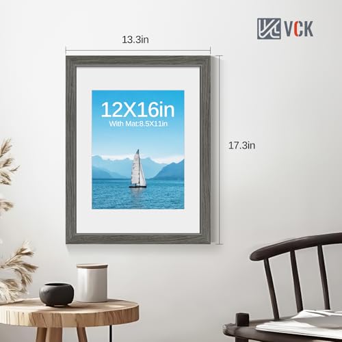 Image of VCK 12x16 Frame 5 Pack, Grey Wood, 8.5x11 Mat, Glass, for Photo Print