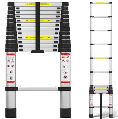 3.79-Meter Telescoping Ladder, Stainless Steel Foldable Ladder, Portable Extension Ladder for Home Use, Height Adjustable, 150kg Load Capacity, More Durable option