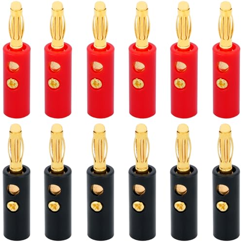 WWZMDiB 4mm Banana Plugs Stackable Connectors for Speaker Wire (12Pcs/6pair Gold Plated)
