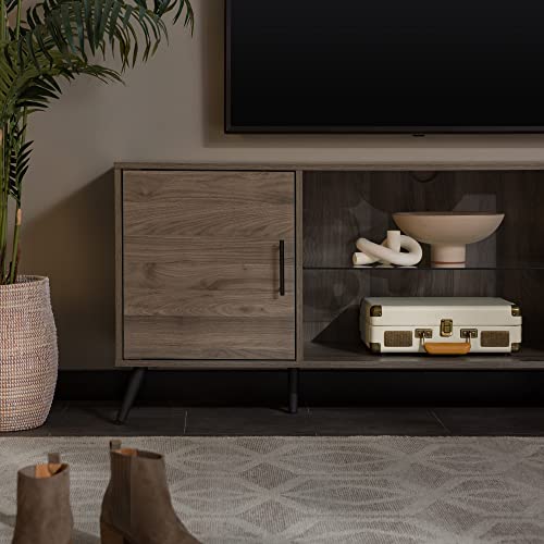 image for Walker Edison Saxon Mid Century Modern Glass Shelf TV Stand for TVs up