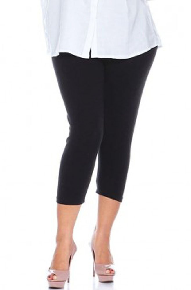 Elegance 1234 Women's Black Plain Cotton Stretch 3/4 Leggings - Multiple Colours And Sizes - Ref. 2191 - Xxxl