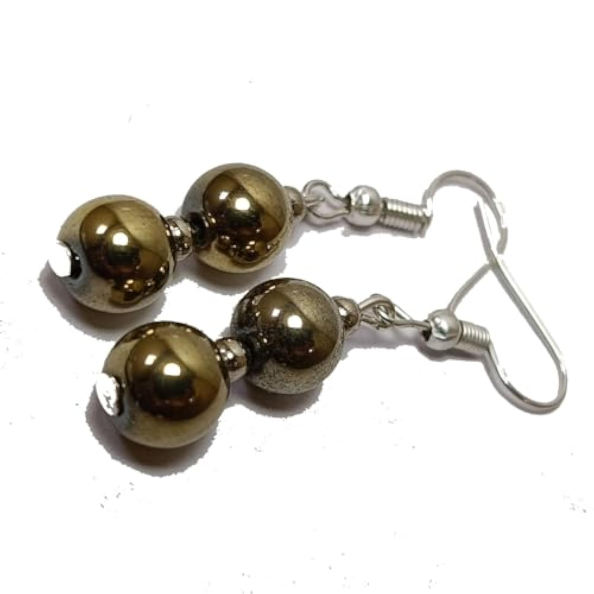 Women's Pyrite Crystal Round Bead Healing Earrings Set