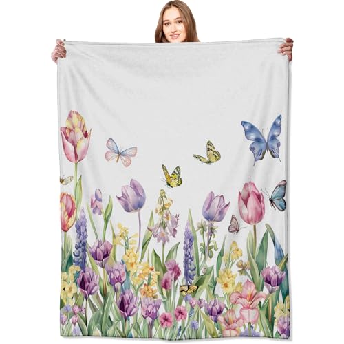 VODRM Spring Tulip Flower Blanket Cute Floral Throw Blankets with