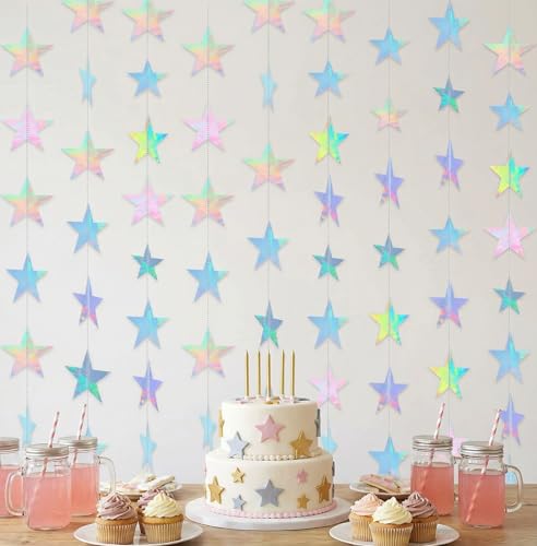 Image of 4-Pack Star Garland, Iridescent Star Garland Banner, 52 Feet Twinkle Twinkle Little Star Decorations for Christmas,4 inchx13ft Each,Holiday Party Hanging Decor,Birthday Decorations,Graduation Decorations
