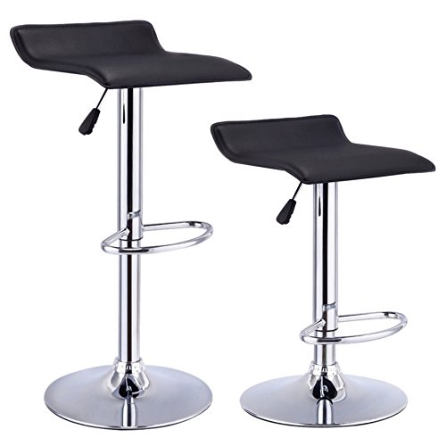 Set Of 2 Swivel Bar Stools Adjustable Waterproof Anti-Aging Pu Leather Backless Dining Bar Chair Square Black #711 #TOP4
