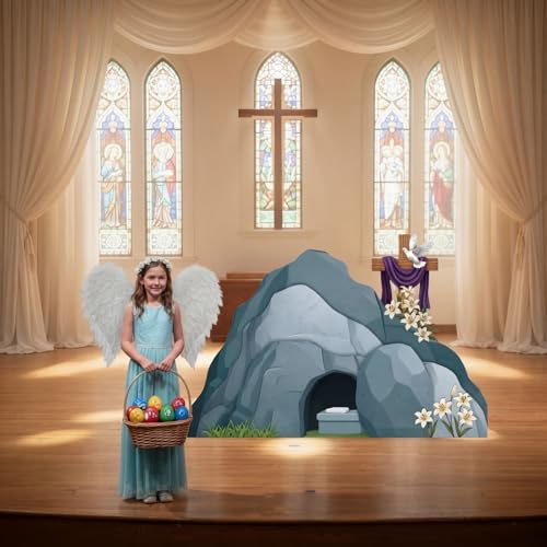 Qunclay Easter Empty Tomb Scene Cardboard Cutout, Religious Resurrection Cardboard Decoration Empty Tomb Display Prop Decor Stand up for Easter Gathering Religious Church Stage Background Photo Prop by Qunclay - Image 5