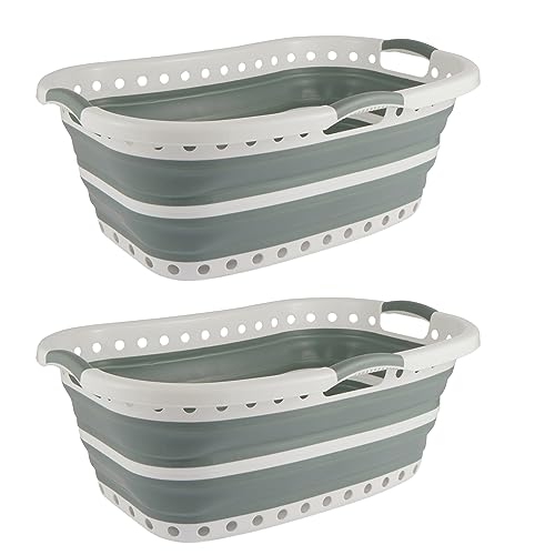 Beldray COMBO-8893 Collapsible Laundry Basket – Set of 2 Foldable Laundry Bins, Non-Slip Handles, 37L Capacity, Curved Design for Easy Manoeuvrability, Pop-Up Storage Container, Portable Washing Tub