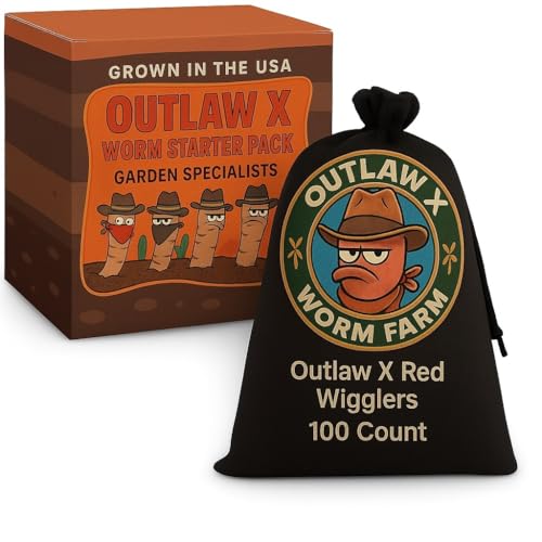 Outlaw X Farm 100 Count Red Wiggler Composting Worms Mix for Garden Soil or Fishing | Starter Pack of Compost Worms Improves Soil Structure and Quality for Healthier Gardens