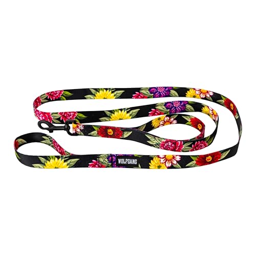 Wolfgang Heavy Duty Dog Leash, Pull-Tested to Over 800 lbs for Walking & Training, DarkFloral Print, Dual-Handle Large