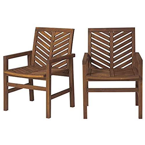 Walker Edison 2 Piece Outdoor Patio Chevron Wood Chair Set All Weather Backyard Conversation Garden Poolside Balcony, Set Of 2, Dark Brown #TOP7