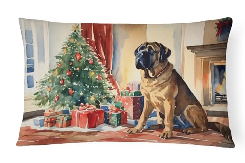 Caroline's Treasures DAC2704PW1216 Mastiff Cozy Christmas Throw Pillow Machine Washable, Indoor Outdoor Decorative Pillow for Couch, Bed or Patio, 12HX16W