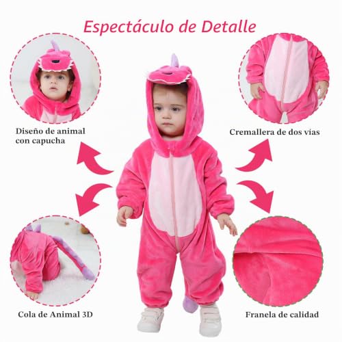Miniatura 2 de Doladola Bebé Niños Niñas Con Capucha Monos Para Bebés Franela Traje De Animales Ropa 12-18 Meses, Dinosaurio Rosas