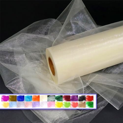 30cm x 45m Organza Fabric, Sheer Crystal Organza Roll for Wedding Baby Shower Party Decor DIY Craft Table Runner (White)