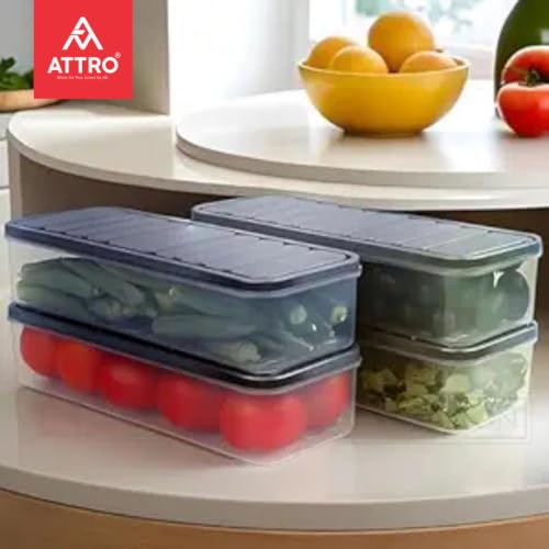 Image of ATTRO Stack & Store Airtight Plastic Storage Containers for Kitchen, Pantry & Fridge, 1200ml Food Storage Jars for Pulses, Cereals & Dry Foods- Set of 6