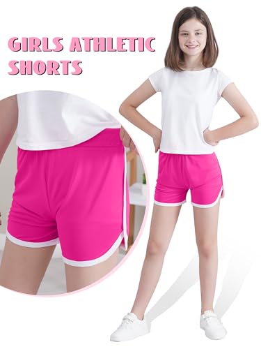 Image of Aikuco 4 Packs Girls Athletic Shorts Toddler Soccer Running Active Dolphin Dry-Fit Kids Gym Workout Performance Shorts