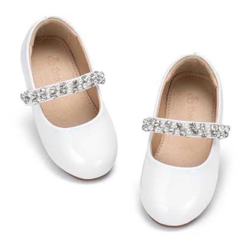 THEE BRON Girls Mary Jane Ballet Flats Toddler Flower Girls Dress Shoes for Party Wedding(AF508 White/10M)