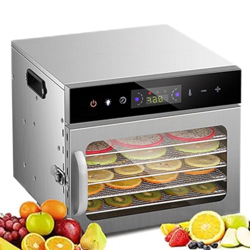 Food Dehydrator Machine 6 Layer Stainless Steel Jerky Air Dry Machine w/Digital Timer & Temperature Control 194F Dehydrated Fruit Dryer Machine For Herbs Meat Vegetables DogTreats Yogurt Mushroom