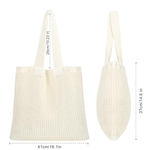 Image of COOKOOKY Lined Crochet Tote Beach Shoulder Bag Women Casual Work Shopping | Lined crochet tote with soft structure, perfect for beach, work, shopping. Roomy & lightweight for daily use.