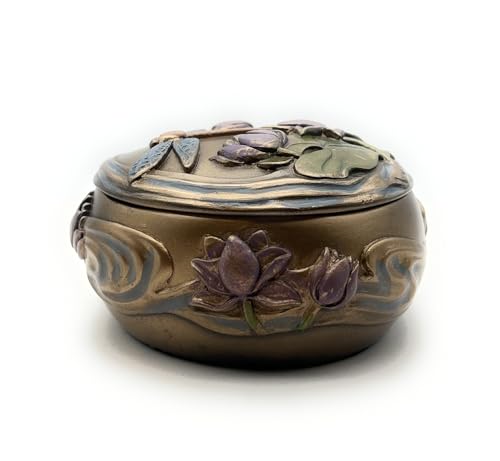 Image of RUSTIX Dragonfly Trinket Box - Art Nouveau Decorative Jewelry Box with Hand-Painted Dragonfly, Floral, and Lily Pad Design - Elegant Dragonfly Gifts for Women and Home Decor