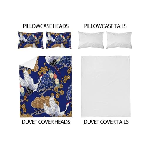 Housse de couette microfibre de qualité supérieure parure de lit motif grue blanche