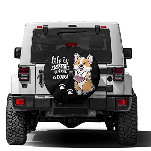 Image of Delerain Cute Welsh Corgi Spare Tire Cover with Backup Camera Hole for RV Trailer SUV Truck and Many Vehicle, Wheel Covers Sun Protector Waterproof (15 Inch for Diameter 27 inch-29 inch)