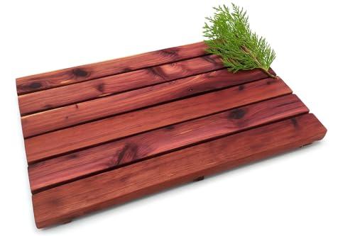 Cedar Wood Bath Mat – 22”x14” Nordic Style Non-Slip Shower Mat | Indoor & Outdoor Use | Wood Bathroom Mat & Floor Protector | Handcrafted in USA - Small