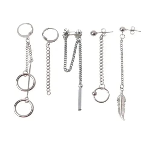 Chooseberry Silver Plated Ear Cuff Hip Hop Stainless Steel Tube Circle Clip On Hoop &Tassel Chain Dangle Earrings for Boys & Girls