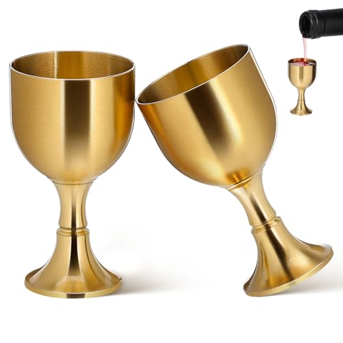 Veemoon Calice in Lega di Rame Vintage 2 Pezzi, Coppa Piede Resistente All’Usura per Offerte Buddiste, Tazza da Tavolo Decorativa per Templi e Sala Zen
