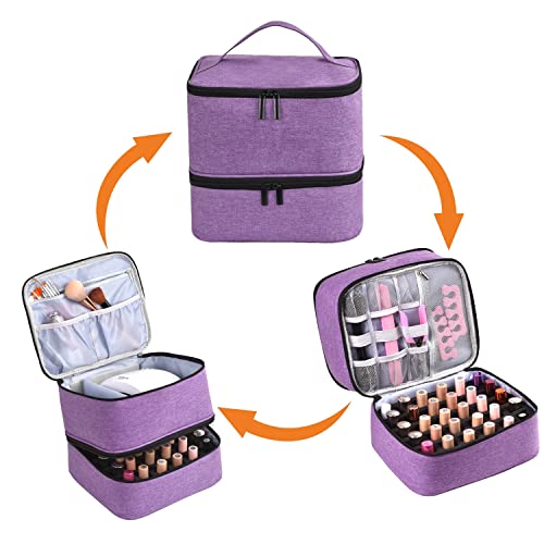 Nail Polish Organizer Holds 30 Bottles (15ml) and 1 Nail Light Nail Polish Carrying Case with Storage Pockets for Manicure Tools Double Layer Nail Storage Travel Bag with Handle (A-Purple) by CTWWFS - Image 6