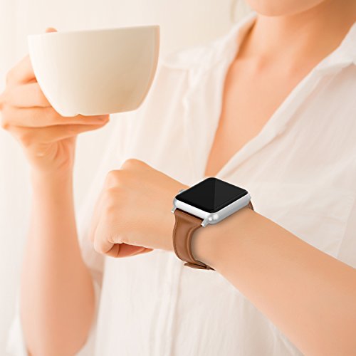 Wearlizer Brown Slim Compatible With Apple Watch Bands' 42Mm 44Mm 45Mm 49Mm(Ultra) For Iwatch Se Womens Mens, Leather Thin Band Strap Cute Stylish Wristband (Silver Clasp) Series 8 7 6 5 4 3 2 1 #TOP6