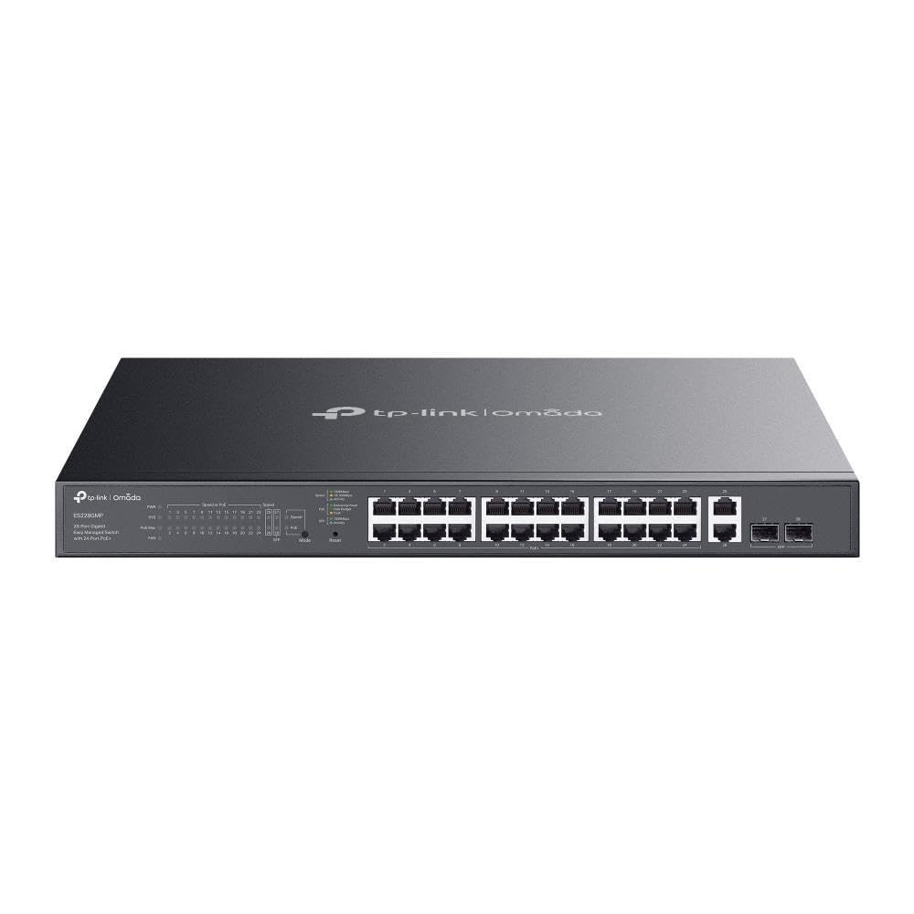 TP-Link Omada ES228GMP PoE Switch 28 Port Gigabit Easy Managed Switch mit 24 PoE+ Ports (384W), 2 SFP Slots, Netzwerk Switch mit VLAN, QoS, Cloud Management, Rackmount für Business