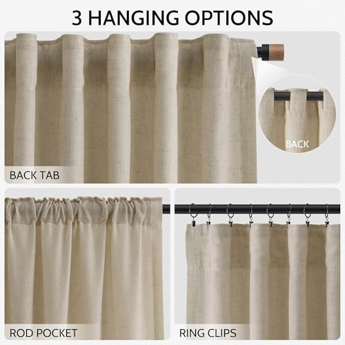 Image of Eggshell Beige Linen Curtains for Living Room 100 Inches Long Light Filtering Semi Sheer Curtain Back Tab Rustic Farmhouse Decor Burlap Luxury Boho Drapes for Bedroom Dinner Room 52x100, 2 Panels