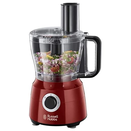 Russell Hobbs Procesador de Alimentos Desire - Cuchillas Acero Inoxidable, Disco de Corte y Rallado, Amasador, Disco para Cremas, Jarra Batidora 1,5L, 2 Velocidades, Función Pulse, Rojo - 24730-56
