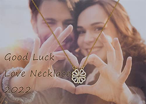 Hokilaw 4 Leaf Clover Heart 2 In 1 Magnetic Pendant Necklace, Heart Foldable Necklace, Heart Shaped And Four Leaf Clover Convertible Pendant Necklace, For Mother's Day Gift (Gold) #TOP6