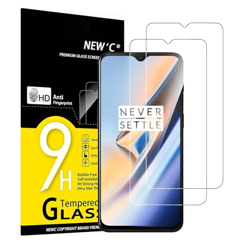 NEW'C Lot de 2, Verre Trempé pour OnePlus 6T, OnePlus 7, Film Protection écran efficace contre les Rayures - sans Bulles - Ultra Résistant (0,33mm HD Ultra Transparent) Dureté 9H Glass