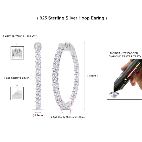 2.50 Carat to 3 Carat Moissanite & Lab Grown Diamond Inside Out Hoop Earrings for Women in 925 Sterling Silver (VVS1 Clarity) Fine Jewelry for Women, Gift For Her3