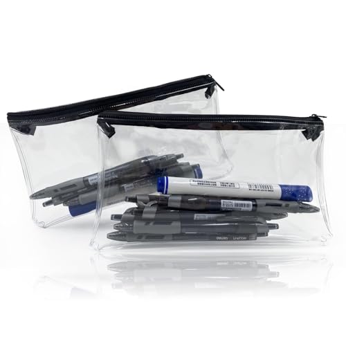 QQDBT Clear Pencil Case With Zipper - 2 PCS Transparent PVC for School Exams Office Home and Travel