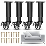 Set di 4 piedini regolabili con ruote girevoli, girevoli a 360 gradi, gambe per mobili, gambe per divano, letto, armadio, tavolo, mobili (nero, 185-260 mm)