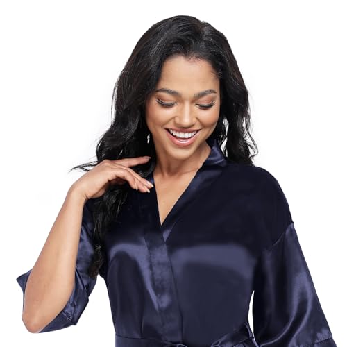 Image of Women's Short Satin Robes Lightweight Silky V-Neck Sleepwear Wedding Bridal Party Bride Bridesmaid Bathrobes