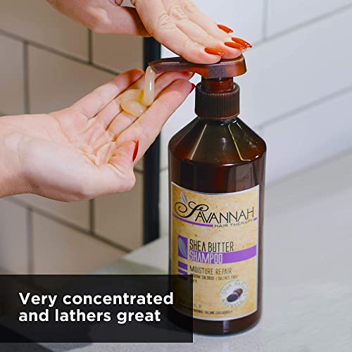 Savannah Hair Therapy Bundle: Raw Shea Butter Shampoo 16.9 Oz (500Ml) + Leave-In-Cream 16.9 Oz (500Ml), For All Types Of Hair, Natural Keratin Treatment, Sulfate Free Moisture Repair Treatment #TOP3