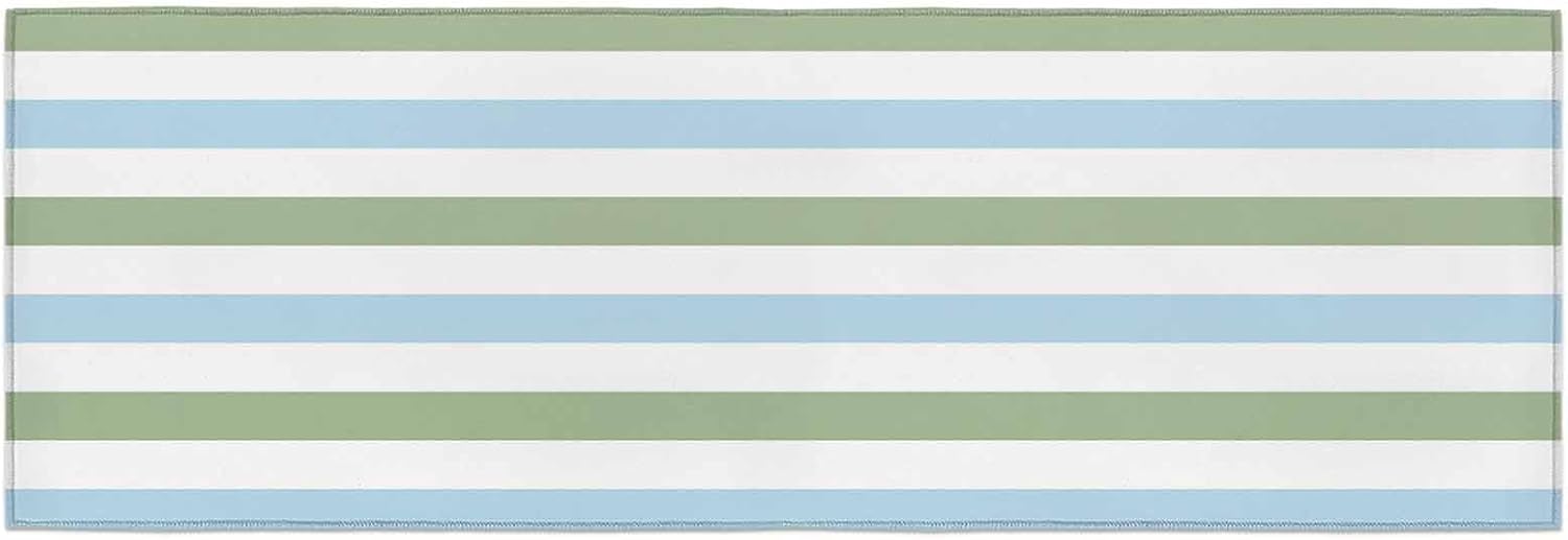 Kitchen Mats for Floor Geometric Sage Green and Blue Stripes Washable Non Slip Kitchen Rugs 1PCS, Minimalist Lines on White Absorbent Standing Mats for Sink Bathroom Office Living Room 23.6x70.9in