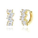 Me&Hz Gold Baguette Cubic Zirconia Hoop Earrings for Women Girls Small Huggie Hoop Earrings 14K Gold