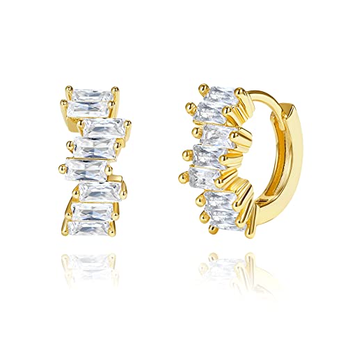 Me&Hz Gold Baguette Cubic Zirconia Hoop Earrings For Women Girls Small Huggie Hoop Earrings 14K Gold Plated Hypoallergenic Cartilage Cz Huggies Chunky Hoops Earrings Wedding Jewelry Gift #TOP21