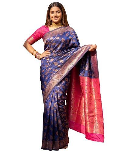 Image of AKHILAM Women's Kanjivaram Woven Soft Silk Saree With Blouse Piece