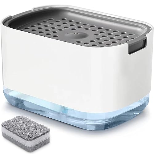 RUFCRIL Dispenser per sapone e portasapone, 300 ml, per cucina, bianco