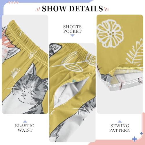 Cat Spring Flower Boys Long Pants Soft Trousers Elastic Waist Kids Lounge Bottoms with Pockets S-XL4