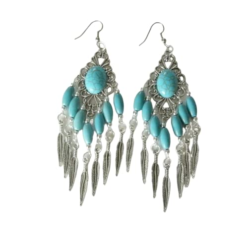 Turquoise Feather Earrings, handmade jewelry southwestern southwest country western cowgirl boho bohemian