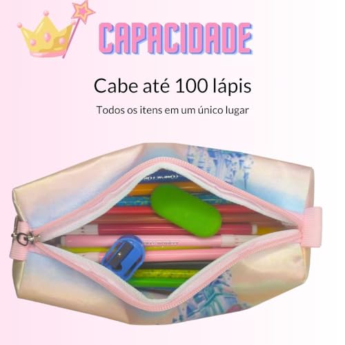 Kit Mochila de Rodinha Escolar Feminina Infantil Menina + Lancheira + Estojo Grande Princesa